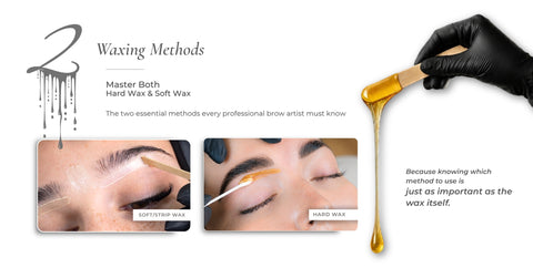 Carvd Academy brow waxing masterclass teaching hard wax and soft strip wax techniques — two essential brow shaping methods every professional brow artist must know
