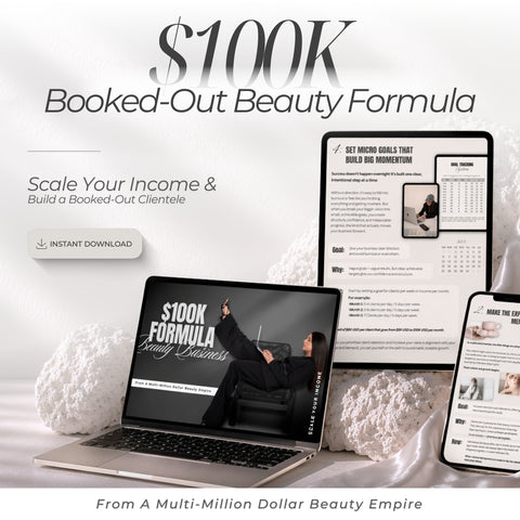 Carvd Academy $100K Formula Beauty Business ebook — instant download digital guide from a multi-million dollar beauty empire teaching beauty professionals how to scale their business to $100K USD per year