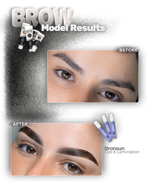 After brow lamination and Bronsun dye treatment — bold, lifted and defined brows achieved using the Carvd Academy Bronsun Dye and Lamination Tutorial