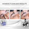 Carvd Academy Bronsun Dye and Lamination Tutorial — before and after brow transformation using Bronsun eyelash and eyebrow dye and Bronsun lamination products showing flawless brow lamination and dye results