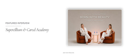 Featured interview with Zoe Sloane, founder of Carvd Academy, seated during a professional industry discussion with Supercillium, sharing insights on beauty, education, and entrepreneurship.