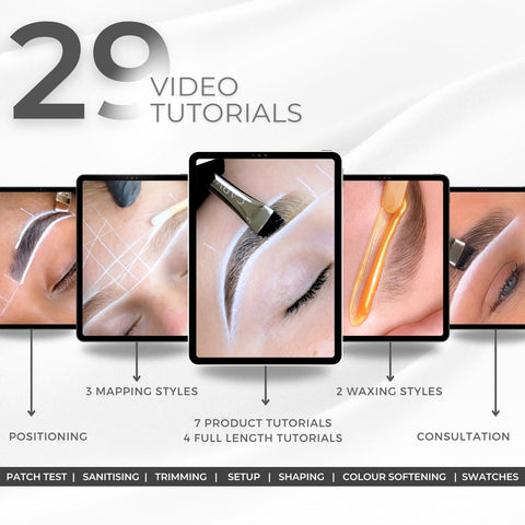 Carvd Academy Lamination, Dye and Tint Masterclass — 29 video tutorials covering 3 mapping styles, 2 waxing styles, 7 product tutorials, 4 full length treatments, positioning, consultation, patch test and colour softening