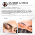 Carvd Academy student success story — brow lamination before and after results from student @complexions.fb showing increased bookings and revenue after completing the Lamination, Dye and Tint Masterclass