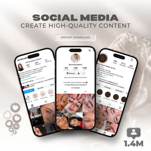 Carvd Academy Social Media Content Ebook — instant download digital guide from a 1.4 million follower beauty educator teaching brow and beauty artists how to create high quality content to grow their audience and attract premium clients