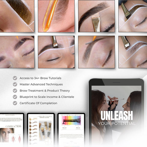 Carvd Academy Ultimate Brows and Business Course — 34+ brow tutorials covering lamination, dye, tinting, mapping, waxing and concealer sculpt techniques plus advanced brow theory, product knowledge, business scaling blueprint and certificate of completion