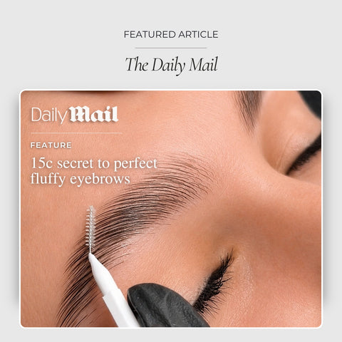 Featured Daily Mail article covering fluffy eyebrow trends and professional brow styling techniques taught by Carvd Academy.